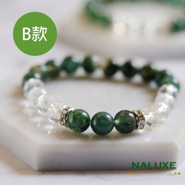 水晶【Naluxe】水草瑪瑙+鑽切白水晶設計款開運手鍊(避邪保平安淨化磁場