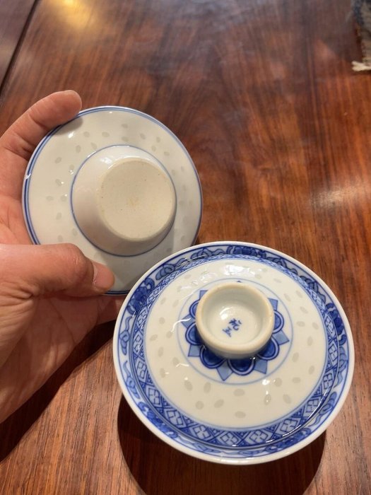 景德鎮五六十年代玩玉青花玲瓏蓋碗，柴燒薄胎珍稀古董嚴選玩玉青花盅碗