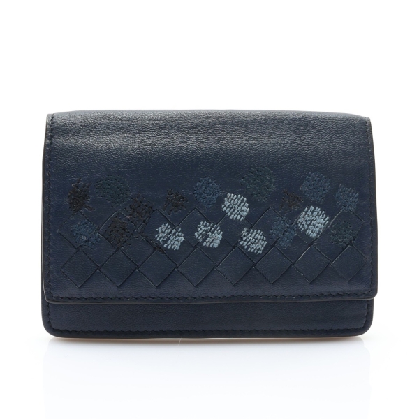 BOTTEGA VENETA BV 寶緹嘉 藍色 編織牛皮 Flap 卡夾 名片夾 【二手名牌BRAND OFF】