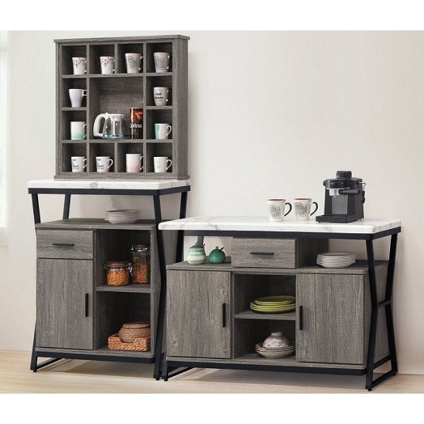 【DH】貨號E864名稱 《施勝發》工業風灰橡6.7尺L型餐櫃(圖一)2.7尺杯架組+4尺餐櫃臺灣製可拆賣主要地區免運費