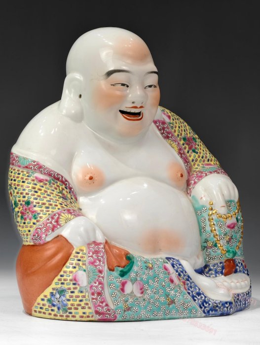 置物　弥勒佛 粉彩人物 曾龍昇】傾心之作-粉彩彌勒佛坐像其佛像開臉細膩慈祥形象生動【東方