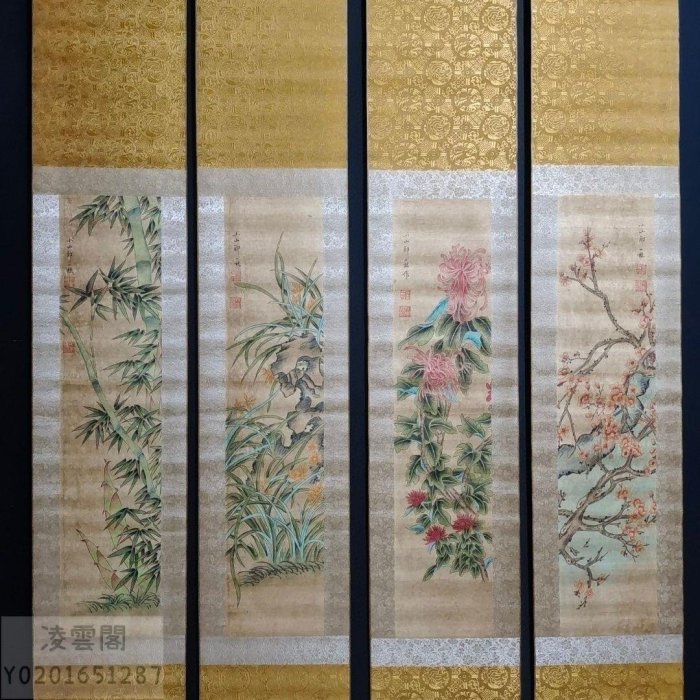 花卉4條屏 花鸟四条屏工笔画_图品汇