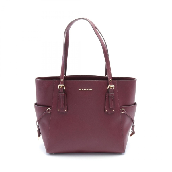 【二手名牌BRAND OFF】MICHAEL KORS 麥可寇斯 酒紅色 Saffiano皮革 Voyager 兩用包 30H1GV6T4T