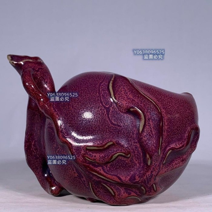宋鈞窯玫瑰紫釉壽桃形水滴，高13直徑17cm，200155 官窯汝瓷建窯【古雲