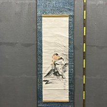 翁圖仮表装掛軸/仙嶺筆 嚴選清末民國富田溪仙創作漁翁圖人物畫，紙本手工紙裱精美掛畫漁翁圖