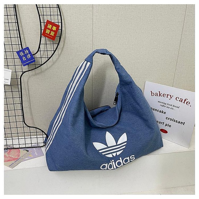 adidas三葉草牛仔雲朵包大容量牛仔布通勤腋下休閒單肩包挎包運動小眾