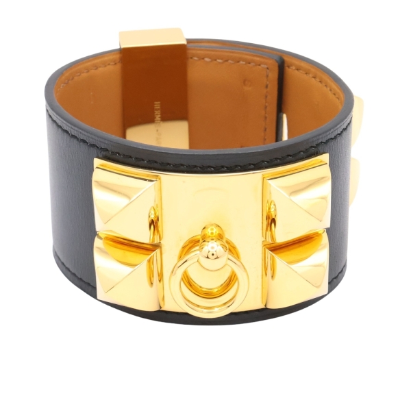 HERMES 愛馬仕 CDC Collier De Chien 手環 Box牛皮 黑色 金釦 口P刻 【二手名牌BRAND OFF】