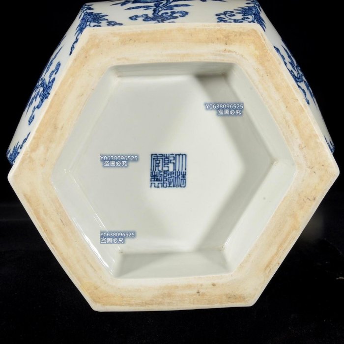 清乾隆青花三果紋六方瓶65.5×31，5000303 青花琺瑯彩五彩二手【古雲
