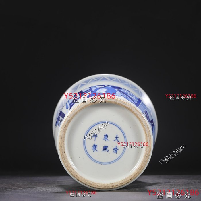 清代康熙青花人物芭蕉紋大花孤尺寸：高36公分口徑19.5公分肚徑16公分舊