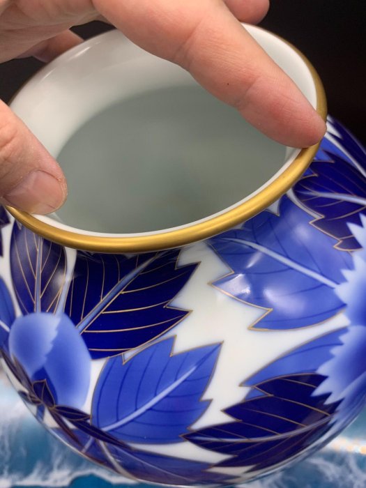 香蘭社 - vintage 香蘭社 花瓶 春蘭 二手】日本香蘭社花瓶口沿重重金昭和40年染付大麗花32927【百草