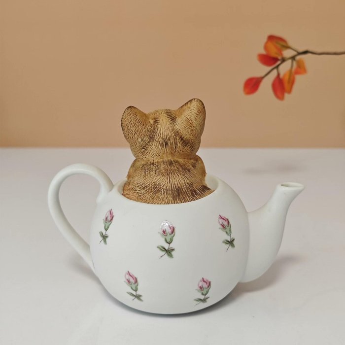 嚴選日本回流Sankyo 茶壺八音盒小貓咪栩栩如生全品無包裝14x11cm