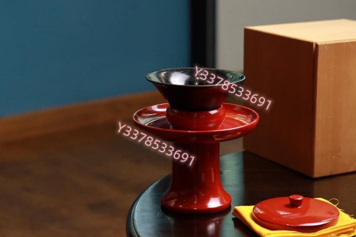 日本老漆器天目臺盞托茶道具茶托杯臺木胎大漆朱漆輪島涂日本中古品木胎