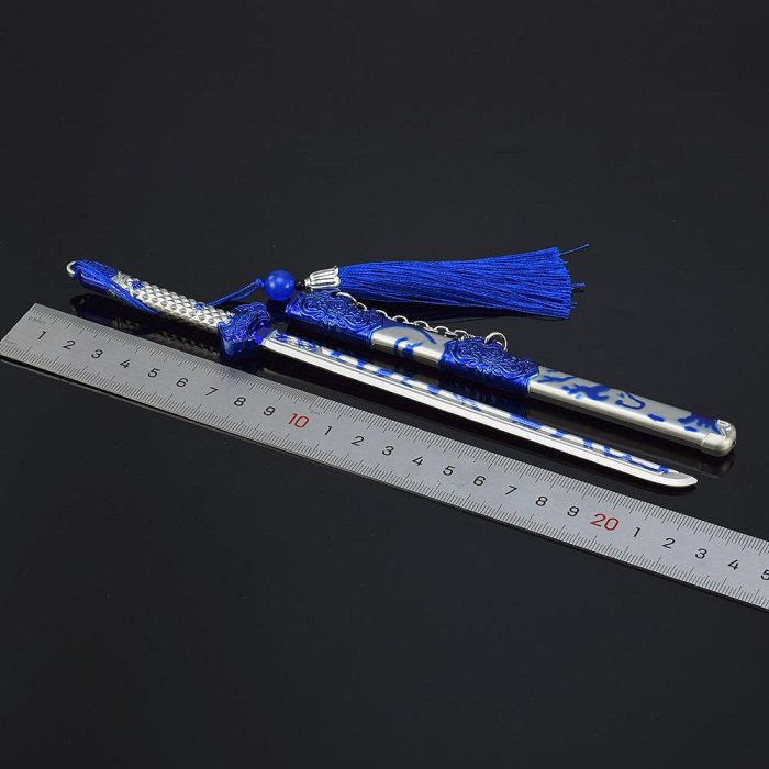 現貨- 送刀架】『 唐橫刀- 青花瓷』 23cm 鋅合金材質刀劍兵器武器模型