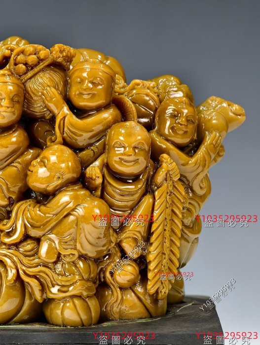 壽山石】四大印章石之首“壽山石”滿工雕刻“多子多福-鬧春圖”人物紋擺件
