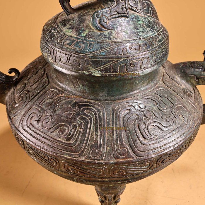 珍品成對青銅器龍蓋酒壺一對工藝精湛器形款式精美單重3000克高24厘米