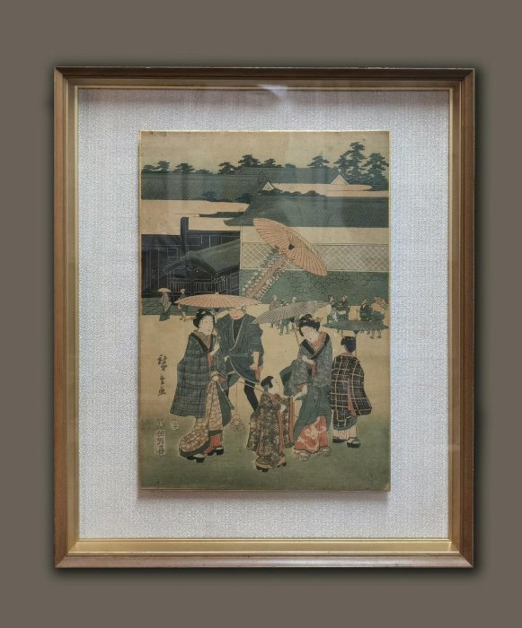 日本木版畫。歌川廣重作品。雕刻師佐野喜，拓印師。尺古董老物件