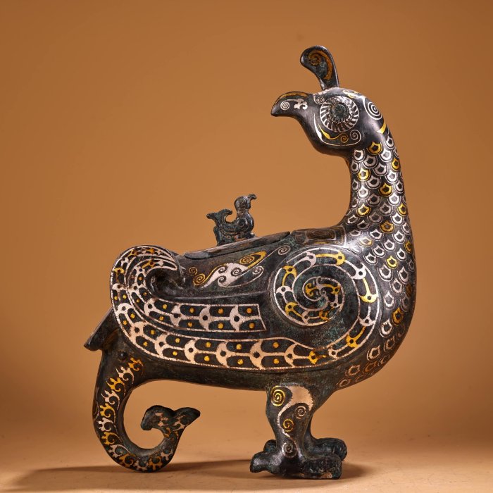 錯金銀青銅器鳥尊工藝精湛款式精美重1880克高28厘米寬22厘米006377 舊