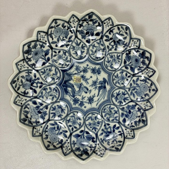 藏舊尋寶屋】老日本三洋陶器龍峰窯大盤染付間取大皿大盤輪花皿盛皿附