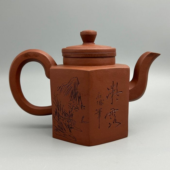 早期】大彬六方金繪紫砂壺單孔紫砂壺宜興紫砂老壺早期壺茶具