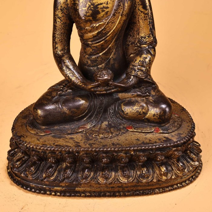 中国古美術品·旧蔵純銅器·一路生财·细密彫·純手作り·高浮彫·文房置物·風水開運 旧蔵 清 純銅 全銅 高浮彫鏨刻泥金 無量壽仏 仏像 奉納されていた 供養