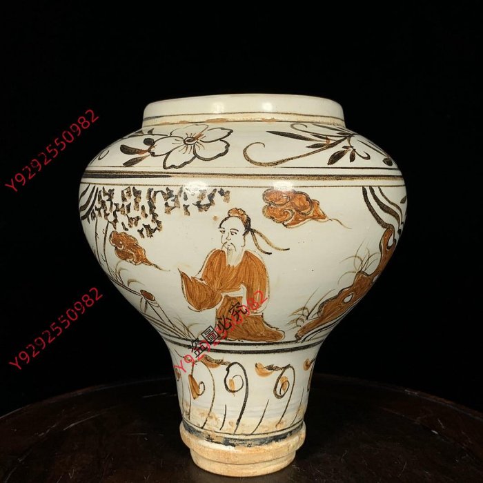 宋磁州窯彩繪人物紋罐，高19.5直徑17cm，20077401禦窯、 青花、古玩