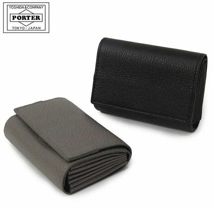 超美品 ** Porter ** ARRANGE 系列 完售絕版款 黑包 真皮 荔枝皮紋 多層式 短夾 卡夾 名片夾 皮夾