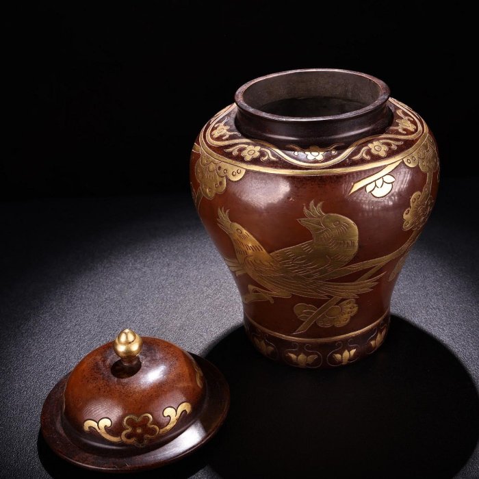 紫銅鎏金將軍罐品相保存完好工藝精湛造型獨特別致重3530克高20厘米寬