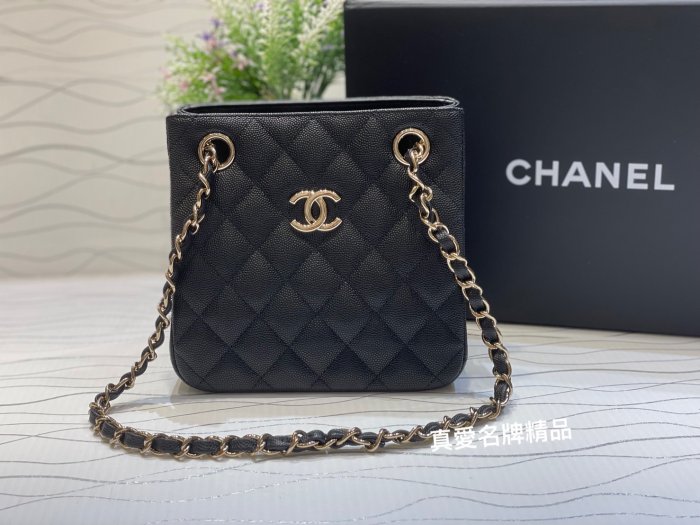 《真愛名牌精品》CHANEL AS3176  黑荔枝 金扣 金鍊 小豆腐包 *全新*代購