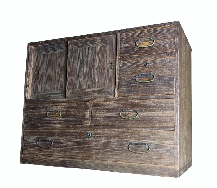 日本老家具/古董家具/梧桐木多抽收納棚/玄關櫃/收納櫃/茶道櫃(明治時期