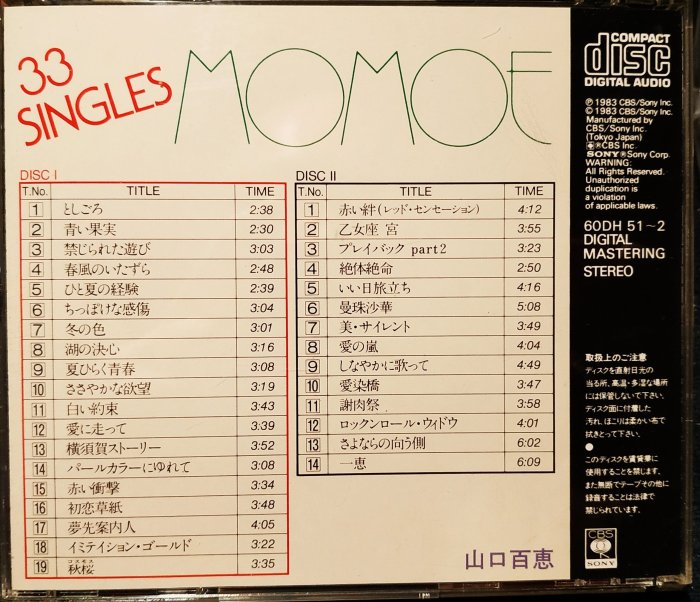 大降價出清] 日版二手盤質極佳--- 山口百惠- 33 Singles Momoe 山口百