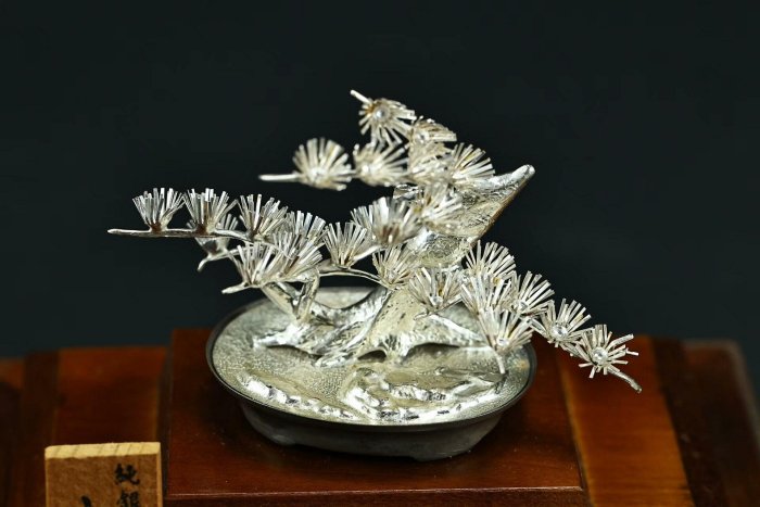 嚴選日本回流純銀松樹擺件銀質松樹手工擺飾17x17.8cm 675g 純鑄藝術品