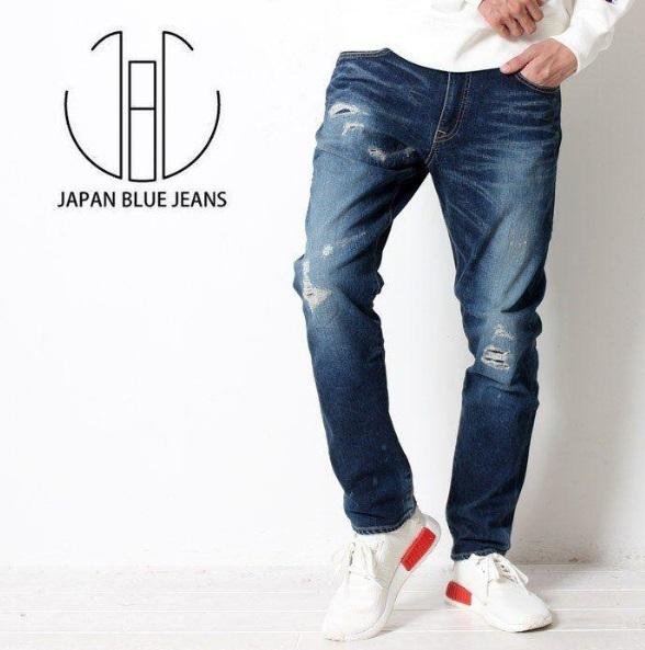 日本 JAPAN BLUE 水洗牛仔褲 破壞加工補丁款 修身剪裁 極美品 L號 一元起標 !