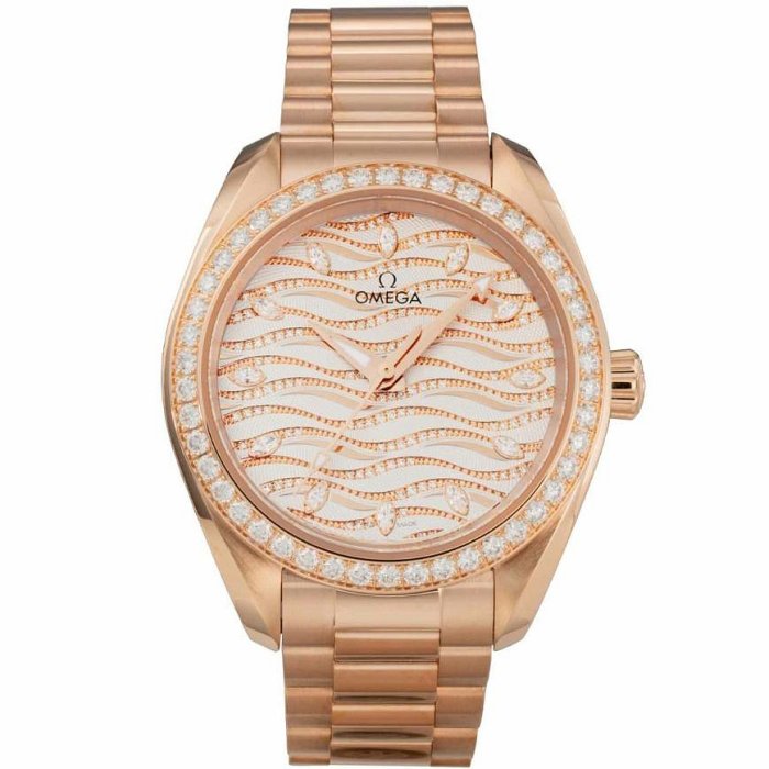 OMEGA 歐米茄 220.55.34.20.99.006 AquaTerra150 34mm 鑽石錶框 鑽石面盤 玫瑰K金錶帶 機械錶 女錶