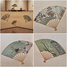 5/5結標日本二曲屏風扇面裂地貼繪松梅山水紋樣CED0205 -古董家具收納箱
