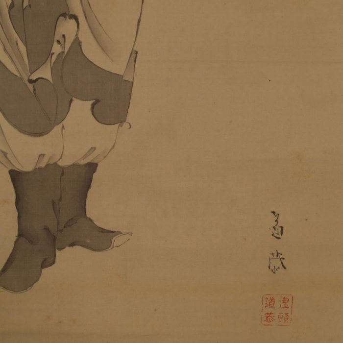 晚清名家老畫《鐘馗圖》掛軸鬼頭道恭作品絹本高級錦裱骨軸品相完整畫意