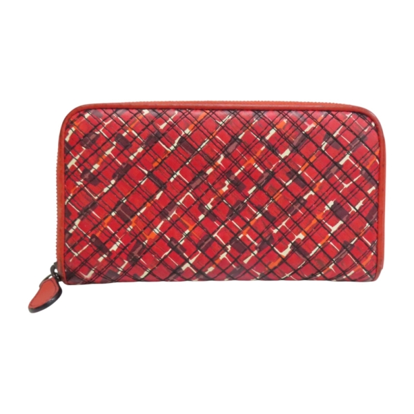 BOTTEGA VENETA BV 寶緹嘉 紅色 編織牛皮 拉鍊長夾 【二手名牌BRAND OFF】