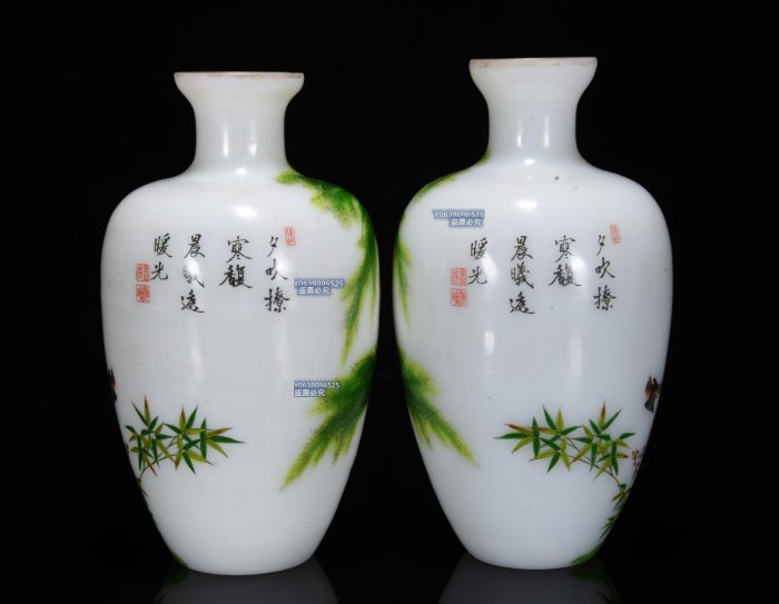 清康熙時代 【康熙年製】在銘　粉彩花鳥文瓶 琺瑯彩 花瓶 花器(A-76) 清康熙時代 【康熙年製】在銘 粉彩花鳥文瓶 琺瑯彩 花瓶 花器(A-76
