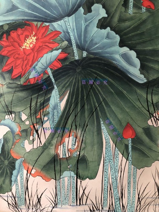 L22【張大千】荷花四尺純手繪作品，一物一圖裱好尺寸200*90cm畫芯尺寸