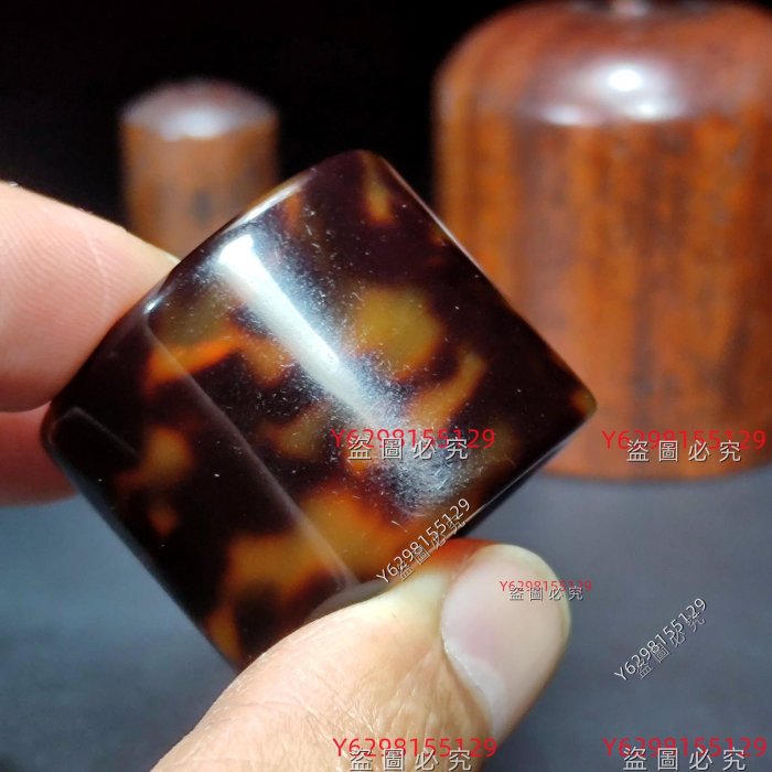 清代素工玳瑁扳指，保存完整，黃花梨扳指盒舊藏古玩古董【蓬萊閣