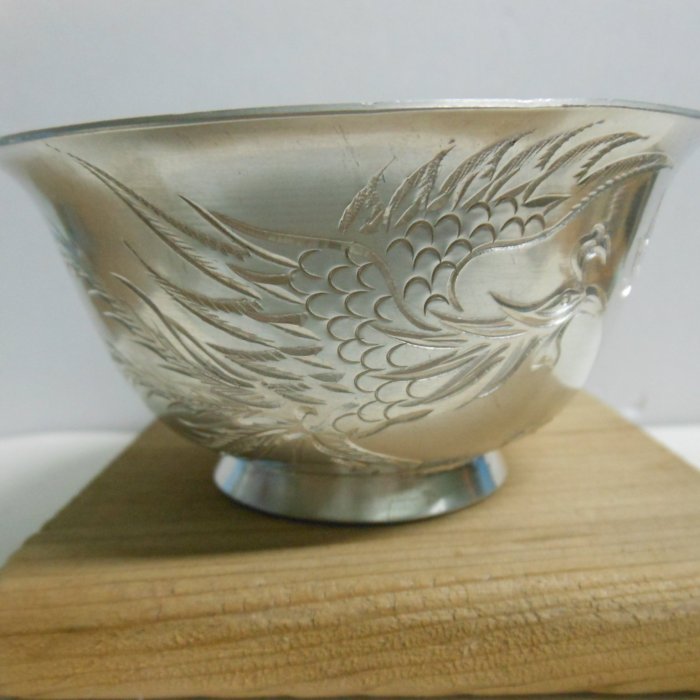 純銀碗老銀碗純銀杯-早期真正手工厚實沉穩打造-龍鳳雕花烙印-E40