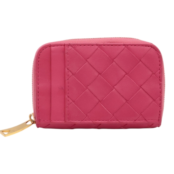 BOTTEGA VENETA BV 寶緹嘉 粉色 羊皮編織 零錢包 【二手名牌BRAND OFF】