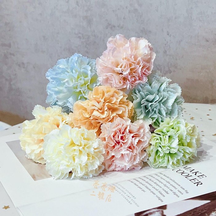 臺灣現貨💖 模擬康乃馨 康乃馨 仿真花 新娘捧花 居家佈置 居家裝飾 花藝花束 母親節花束 假花 擬真花 攝影道具 擺