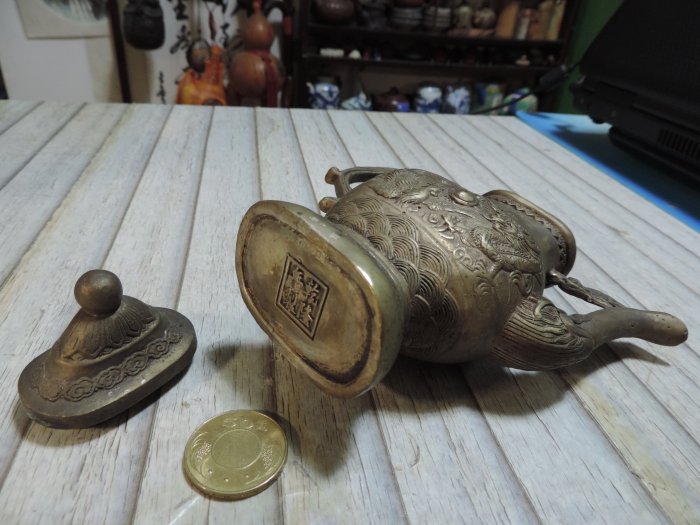 禎安丹雜藝~龍鳳銅壺銅雕福字酒壺茶壺龍鳳呈祥浮雕銅壺收藏擺件有款
