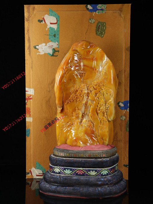 中国　篆刻　玉石田黄石彫刻　山水人物文刻　印材　置物　V　7836 可議價重器收藏！ 篆刻家【玉璇】，壽山石田黃石雕刻浮雕山水人物擺件