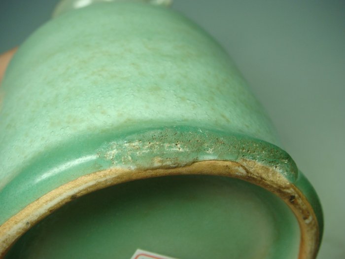 中国宋代龍泉窑梅子青双凤耳盘口瓶サイズ高さ約23.5 中国宋代龍泉窑梅子青双凤耳盘口瓶サイズ高さ約