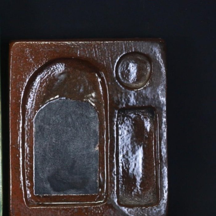 嚴選日本昭和時期陶瓷硯，兩用實用兼具美感11.4cm直徑陶硯磯頭文房具