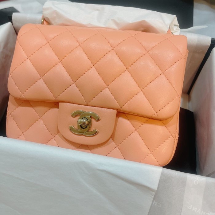 全新香奈兒chanel coco mini cf方胖子粉橘色