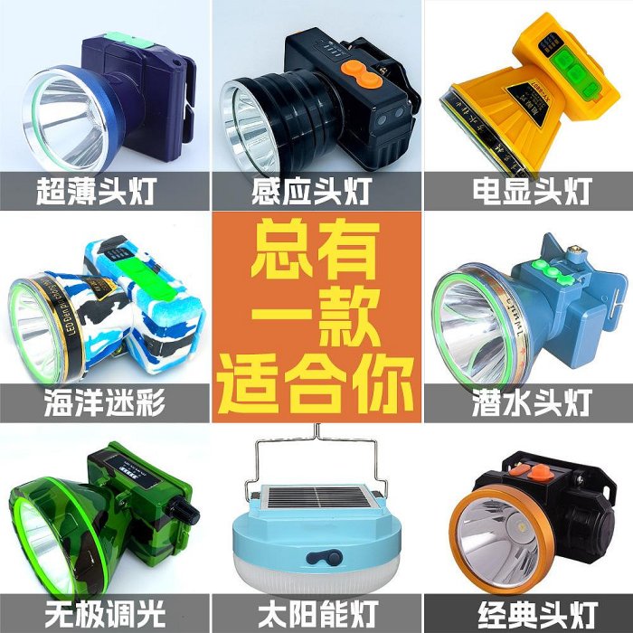 可調光戶外超亮LED強光 遠射長續航鋰電充電防水 頭戴手電筒燈