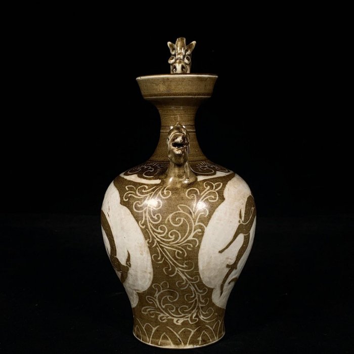 宋定窯褐彩刻龍紋龍鳳壺，高21直徑11cm，20056 瓷器官窯汝窯【古雲
