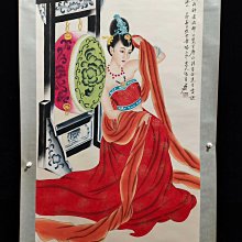 舊藏字畫張大千款的純手繪人物仕女圖四尺中堂畫實物拍攝一物一圖